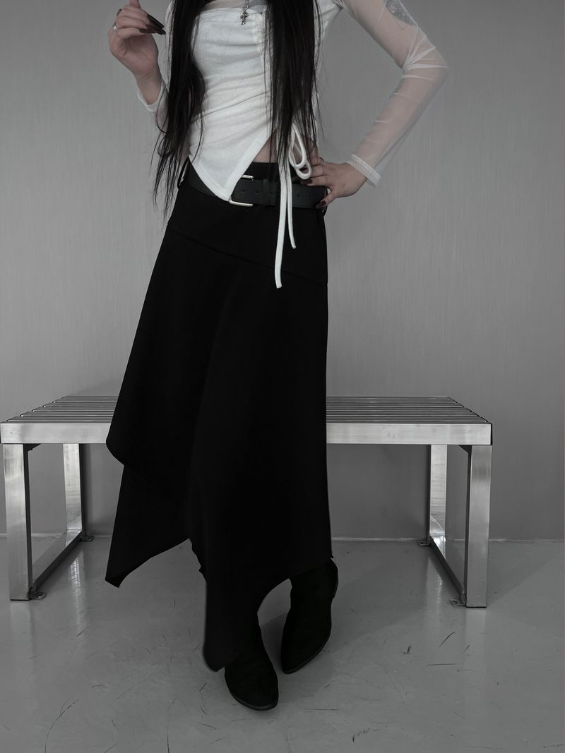 [set] belt shadow wrap skirt (2color)