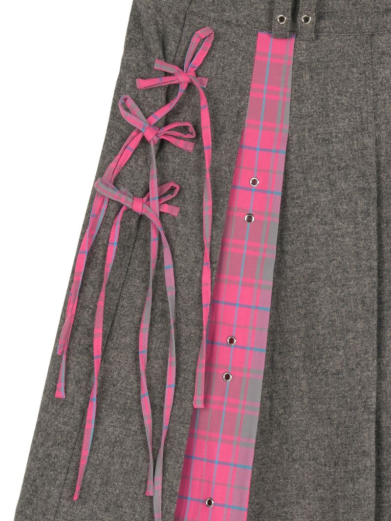 PLAID PLEATED MIDI SKIRT (PINK)