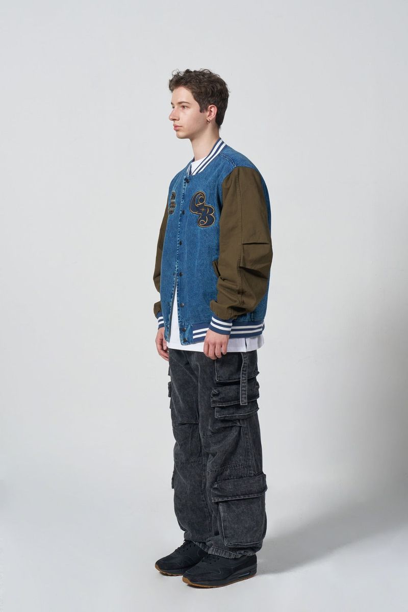 Overpatch Denim Varsity Jacket - KHAKI