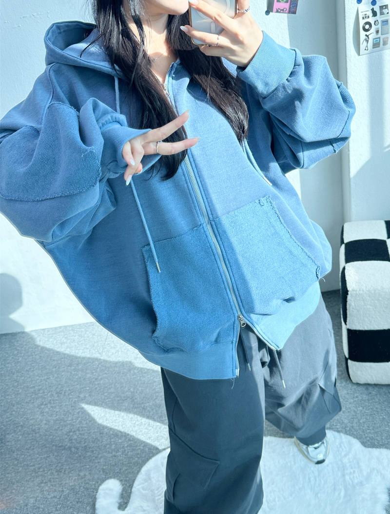PIGMENT PATCH POINT 2-WAY HOOD ZIP-UP💛🩵🩶 - 3 COLORS