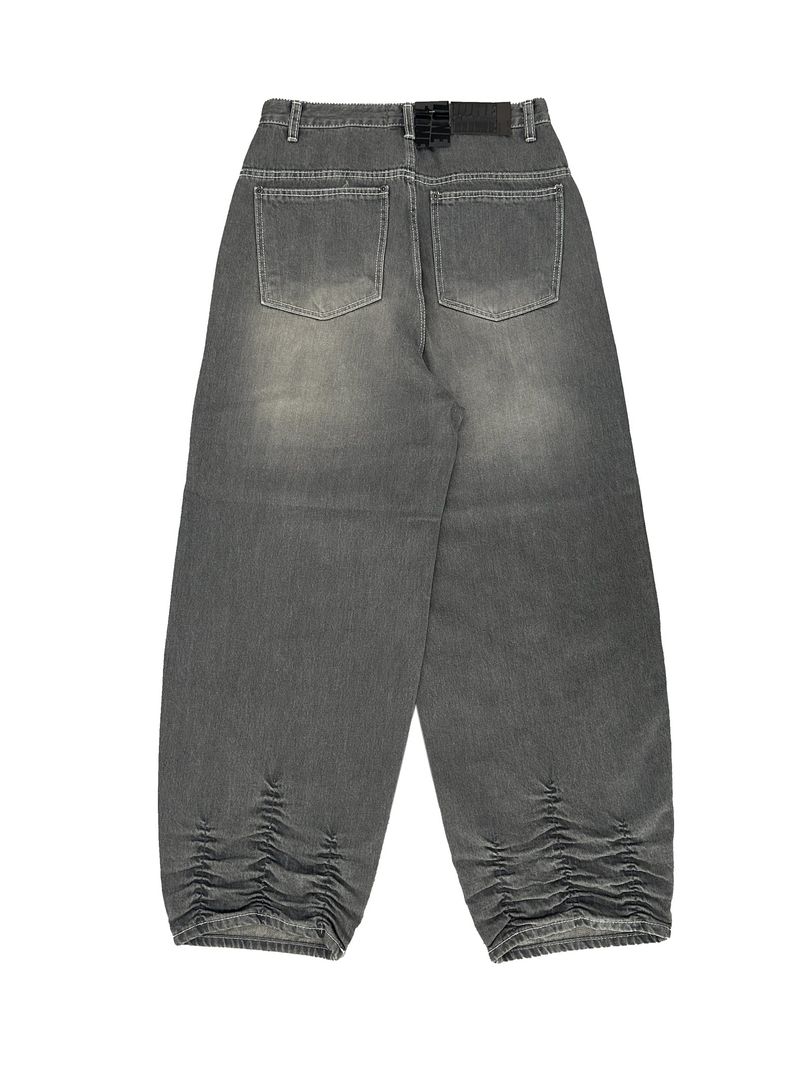 gray shirring washed denim