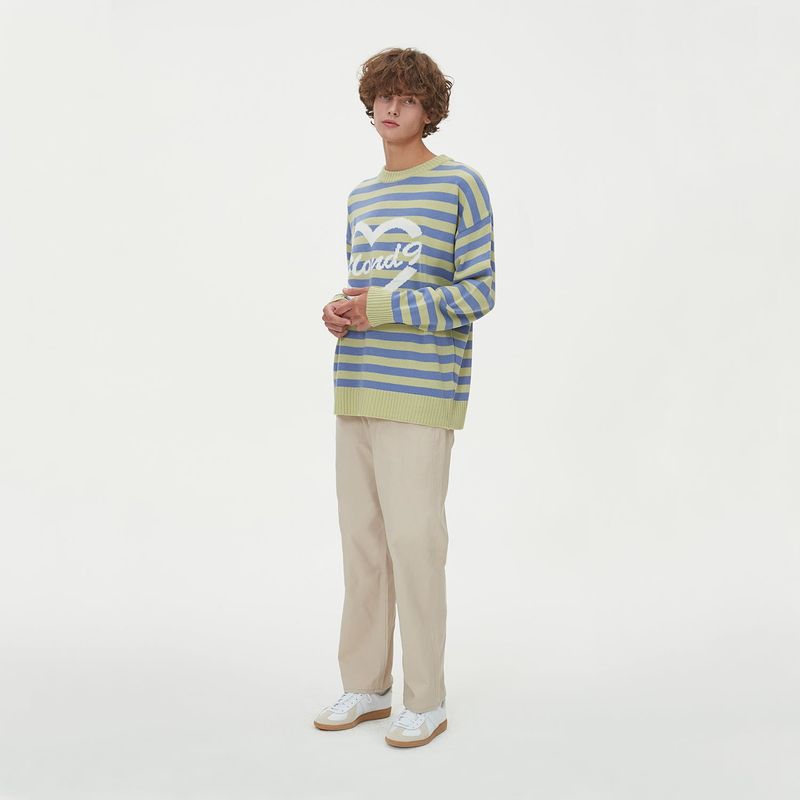 BLONDNINE(ブロンドナイン)の「STRIPE HEART ROUND NECK KNIT_GREEN(Tops)」
