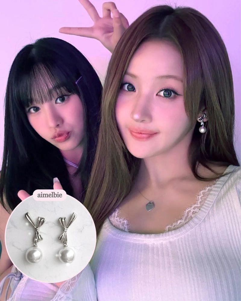 [Red Velvet Seulgi, KISS OF LIFE Belle Piercing] Dalia Ribbon and Pearl Piercing - Silver Color