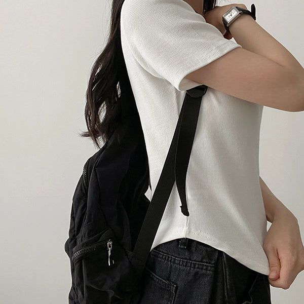 Waddoo hem round button short sleeve tee