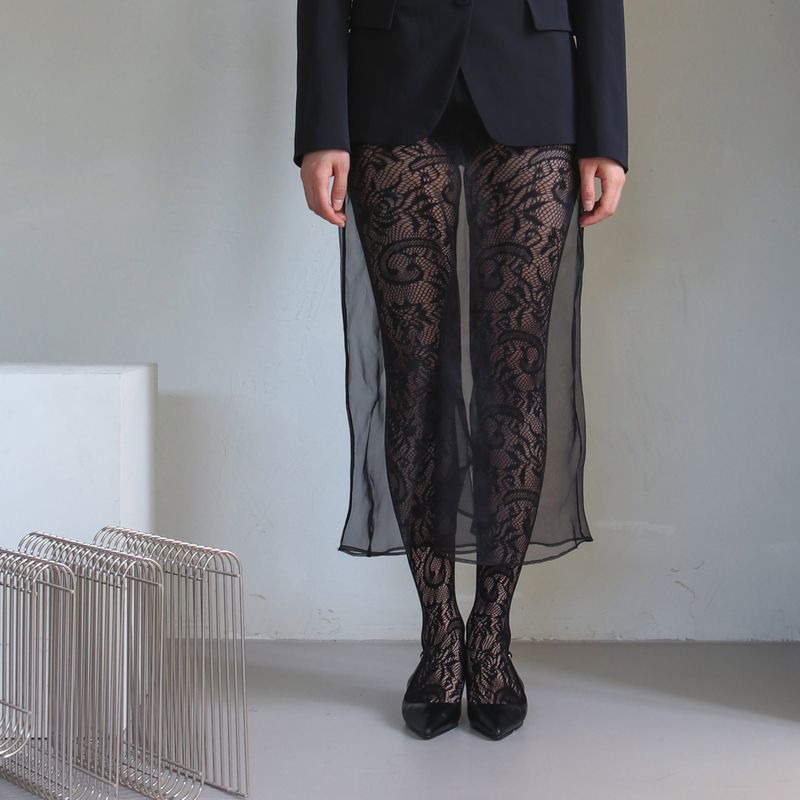 flower lace mesh tights (black)