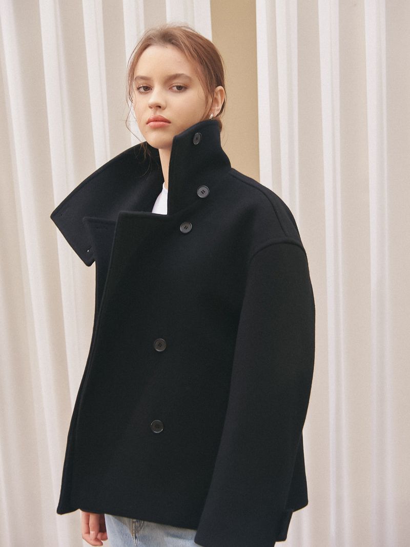 HIGHNECK HALF COAT_BLACK