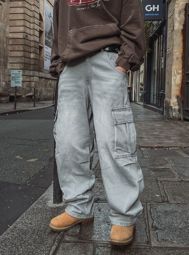 Puffer balloon half-banding denim pants