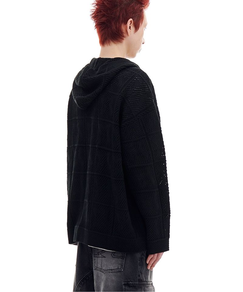 NET KNIT HOOD ZIP-UP (BLACK)