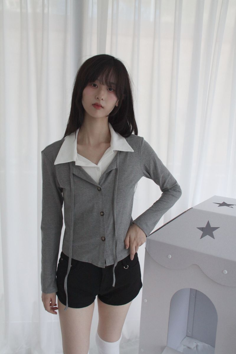 Layered Double Collar Cardigan T-shirt (2color)