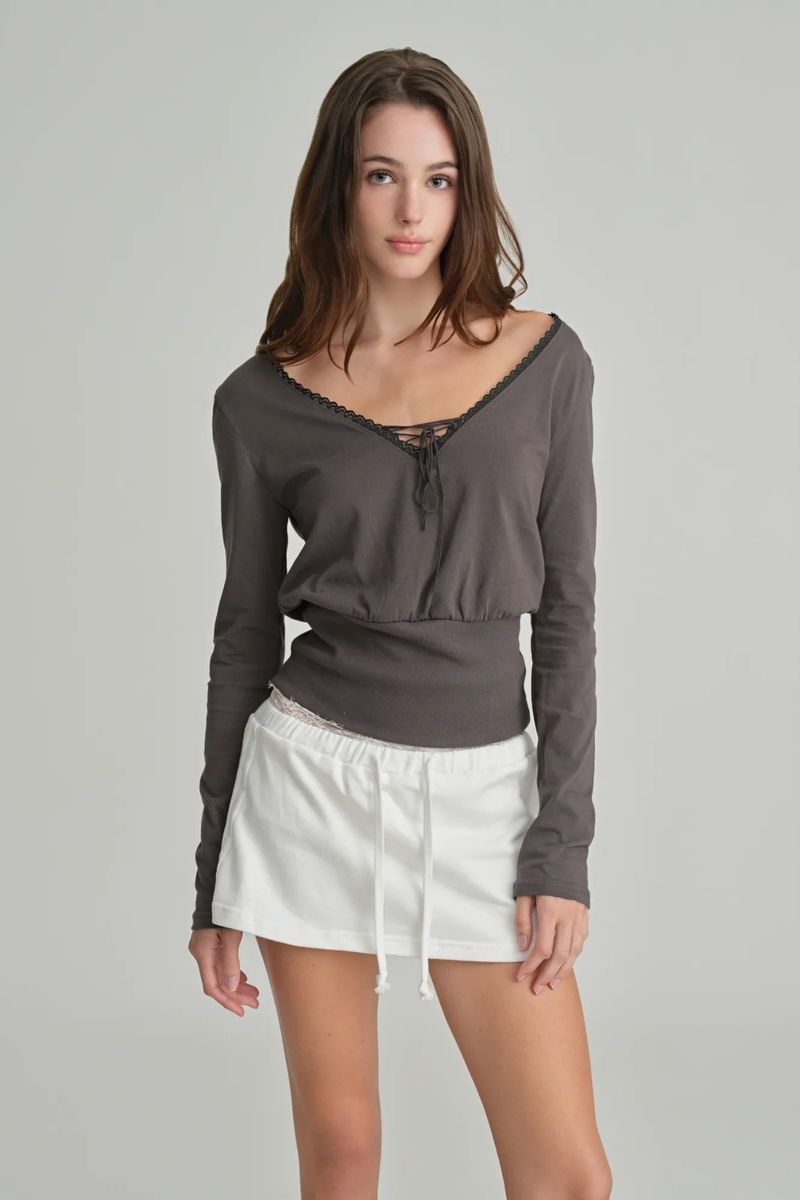Hazel eyelet top, Charcoal