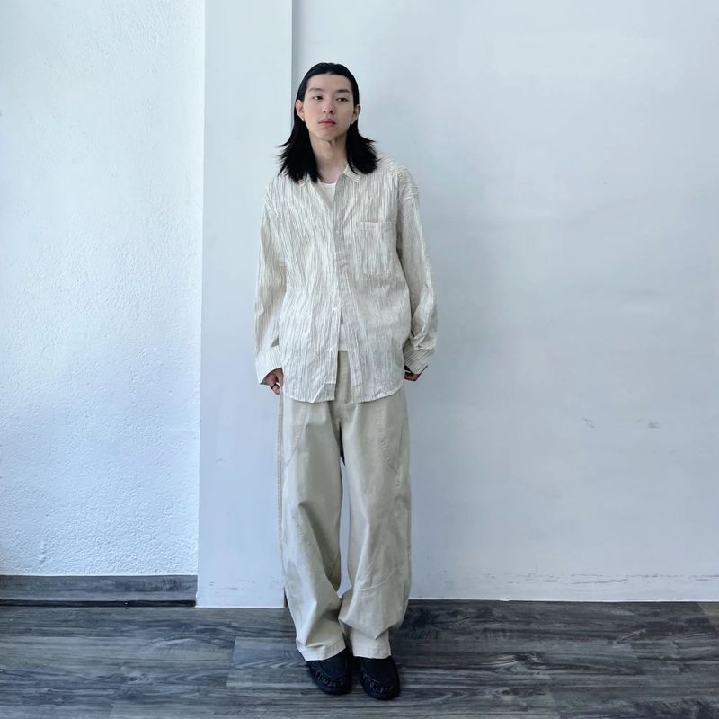 Pleated Stripe Relaxed Shirt