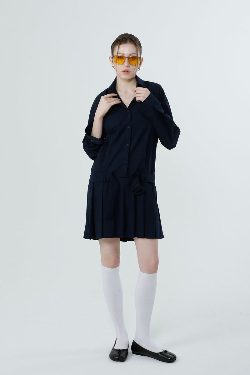 NEW LOW PLEATS DRESS_NAVY