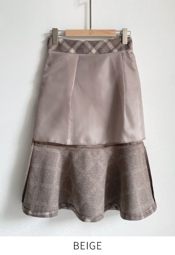 Kellin Wool Check Mermaid Midi Skirt