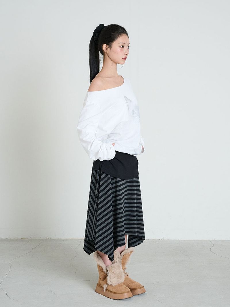 STRIPE SYMBOL UNBALANCED SKIRT