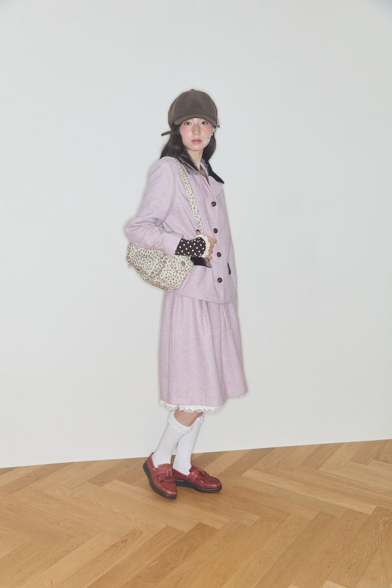 VELVET DOT COLLAR WOOL JACKET (PINK)