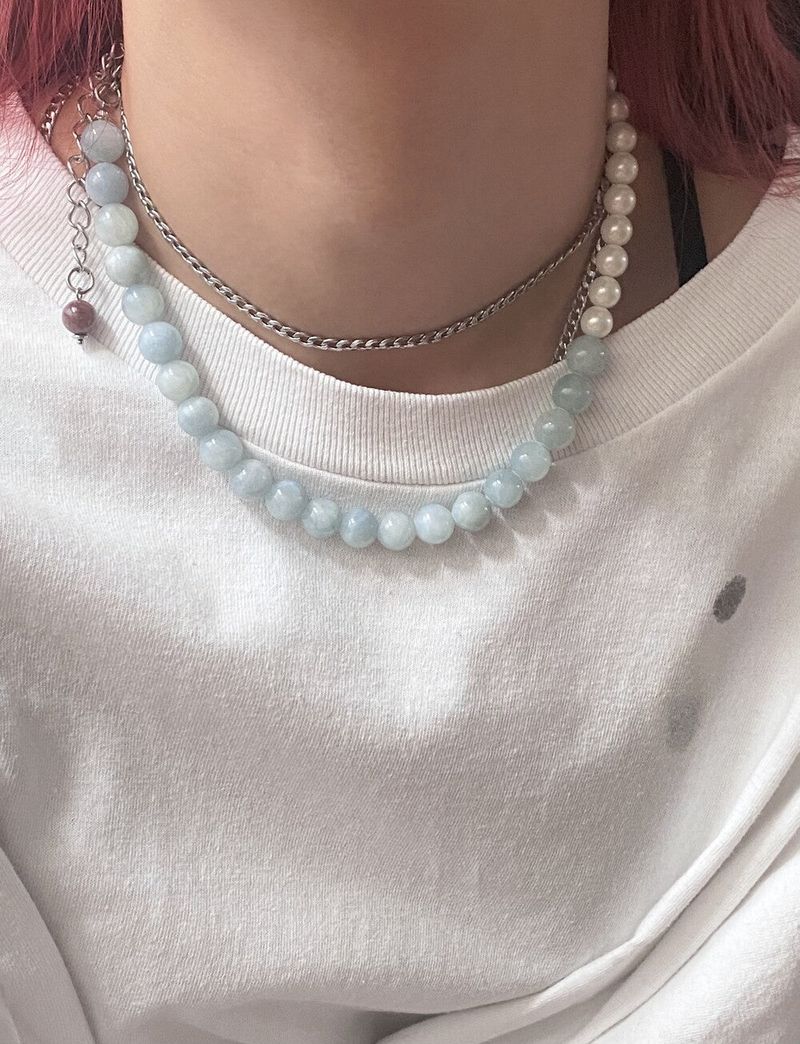 Aqua pearl necklace