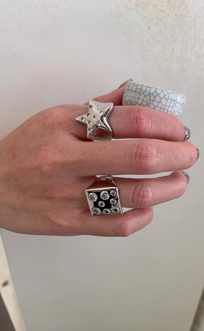 Cubic DOT silver ring SET
