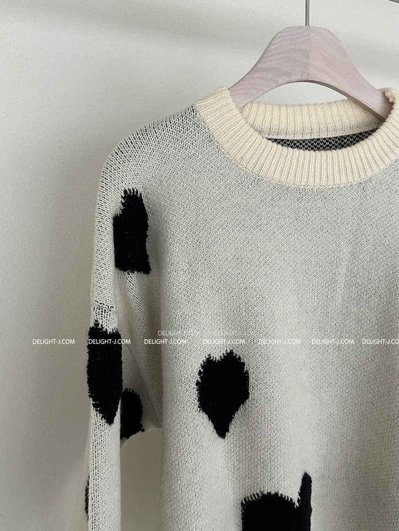 heart pattern loose fit knitwear