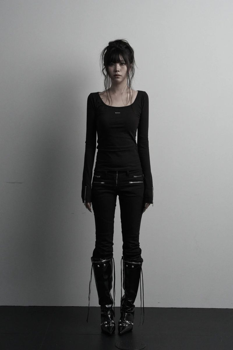 [label] back two-way zipper long sleeve (black) 