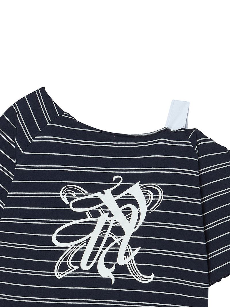 STRIPE OFF SHOULDER SS NAVY