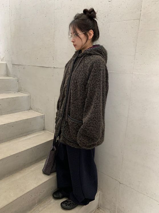 Handal Boucle Half Hood Fur Jacket