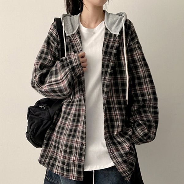 Perin Boxy Hooded Checkered Shirt