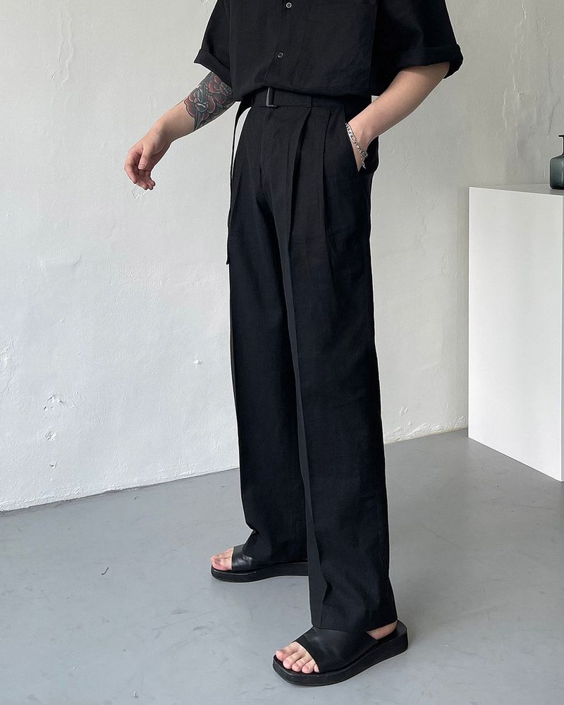 ECT linen belt wide slacks (4 colors)