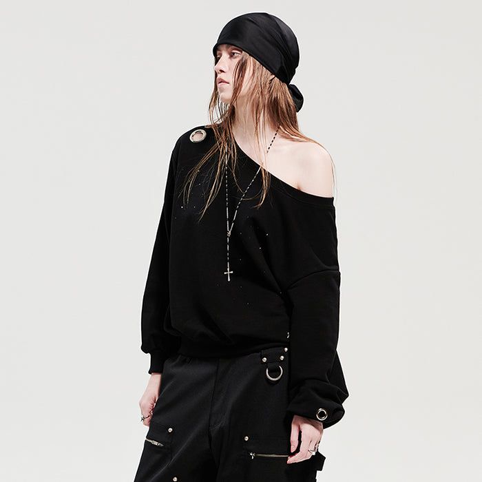 HOLY NUMBER 7(ホーリーナンバーセブン)の「EYELET CUBIC OFF-SHOULDER SWEATSHIRT(Tops)」
