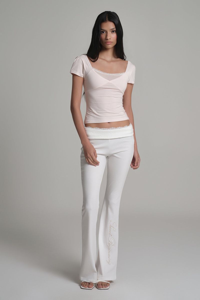 Lace tea bootscut pants, White