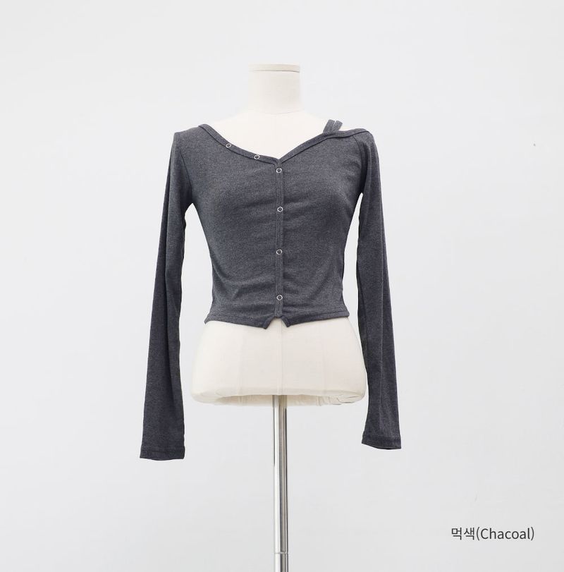 Lush Asymmetrical One-Shoulder Snap T-shirt