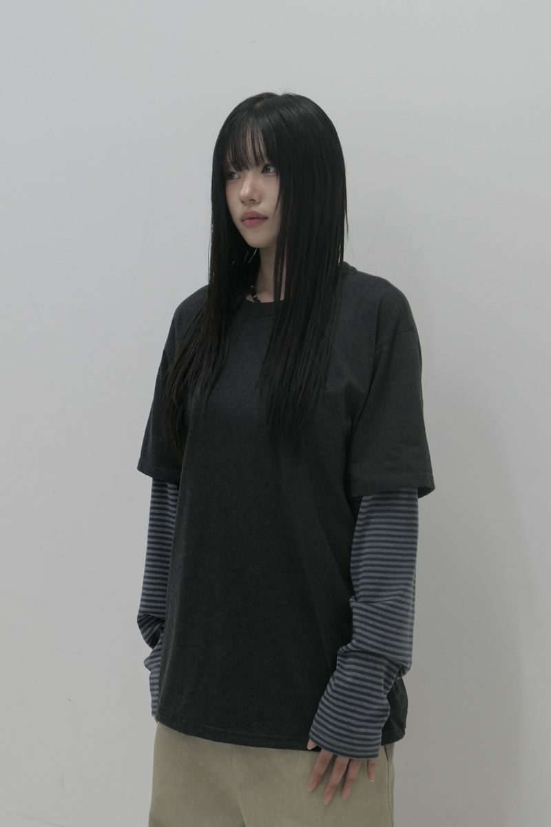  Layered Stripe T-Shirt Charcoal