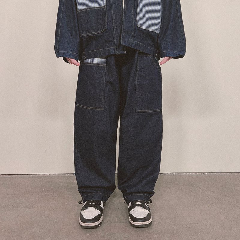 stripe patch denim pants_blue