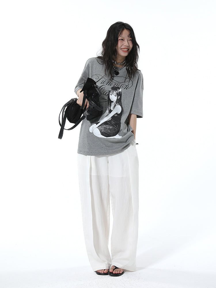 ガーリッシュコミックプリントショートスリーブTシャツ