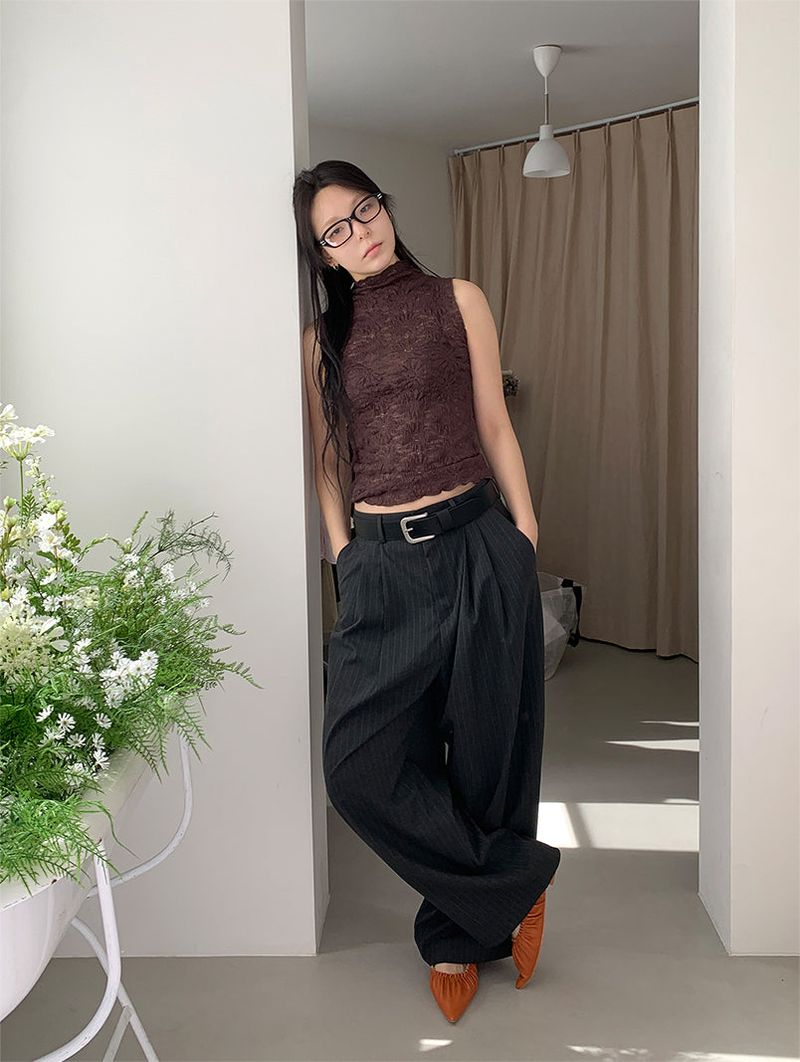 FLOWER LACE HALF-NECK SLEEVELESS (3C)