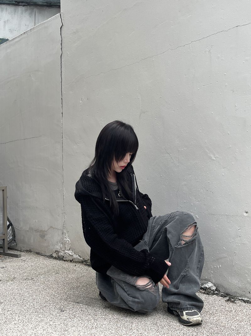 Kai Destroyed Black Jeans Wide Pants