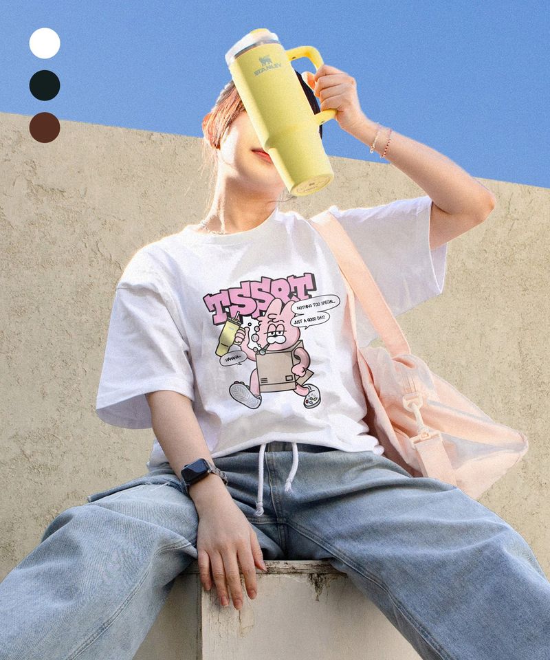 [15 Designs] T-ビットメーカー, デイリー半袖Tシャツ (ホワイト)