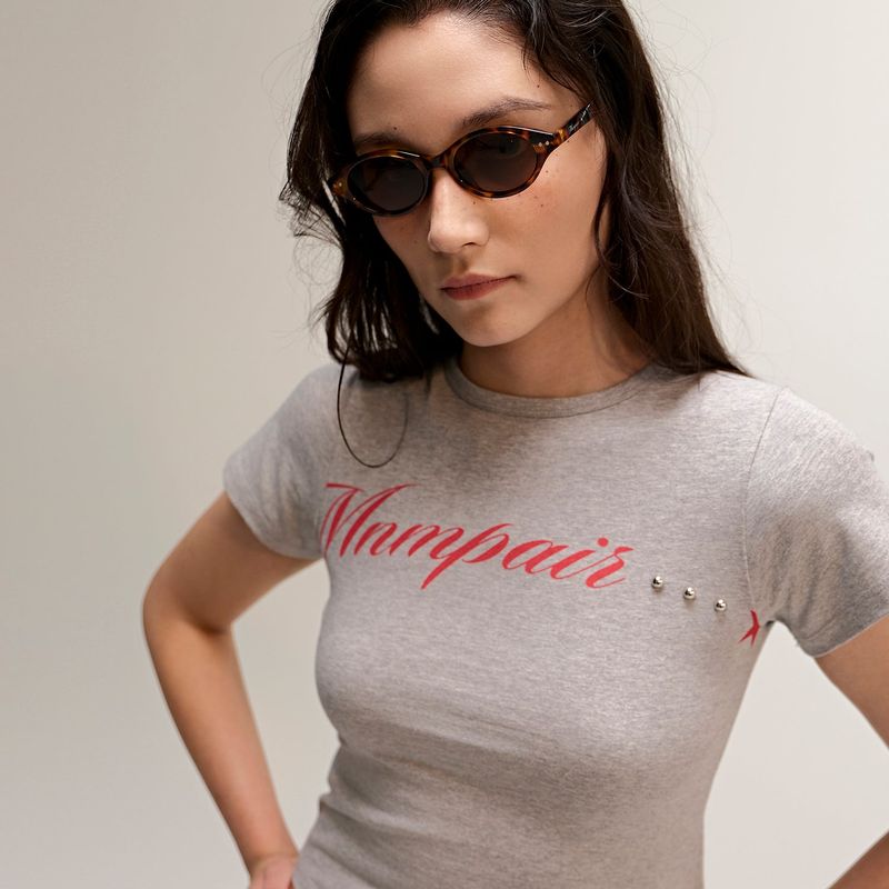 Lettering Crop Tee Grey