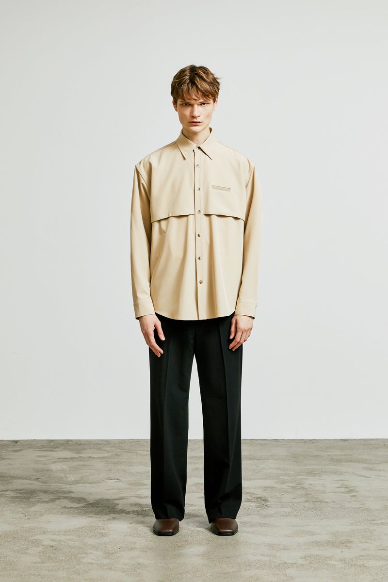 trench welt pocket shirt jacket beige