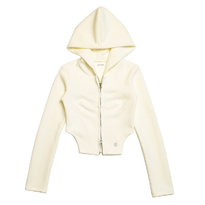 Don't Ask My Plan (DAMP)（ドントアスクマイプラン）の「SWAN LAKE CROP 2WAY ZIP UP HOODY CREAM（Tops）」