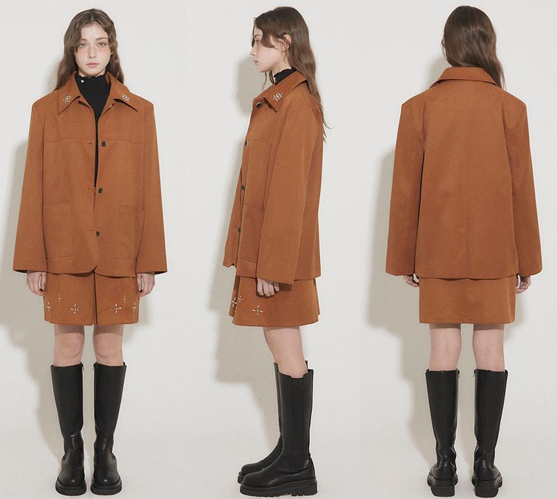 FAUX SUEDE STUDS MINI SKIRT [BROWN]