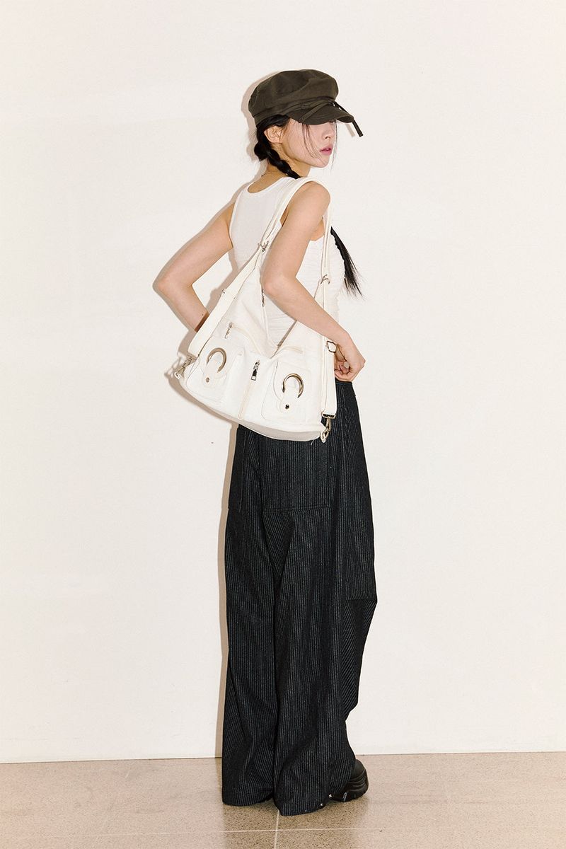 Circle leather 2-way shoulder bag