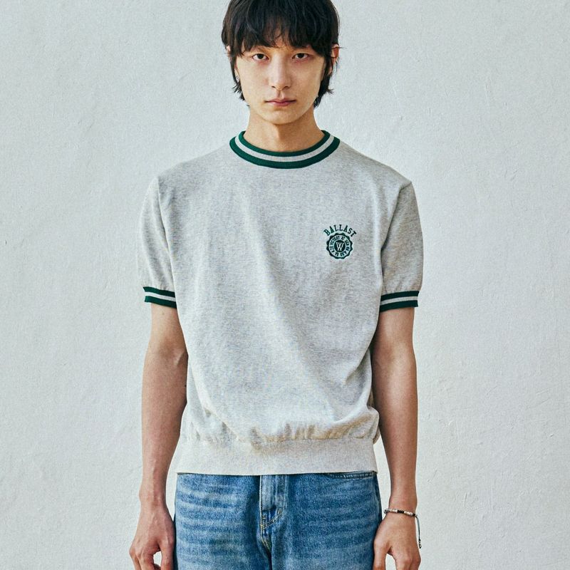 ballast athletic ringer knit sweat melange gray