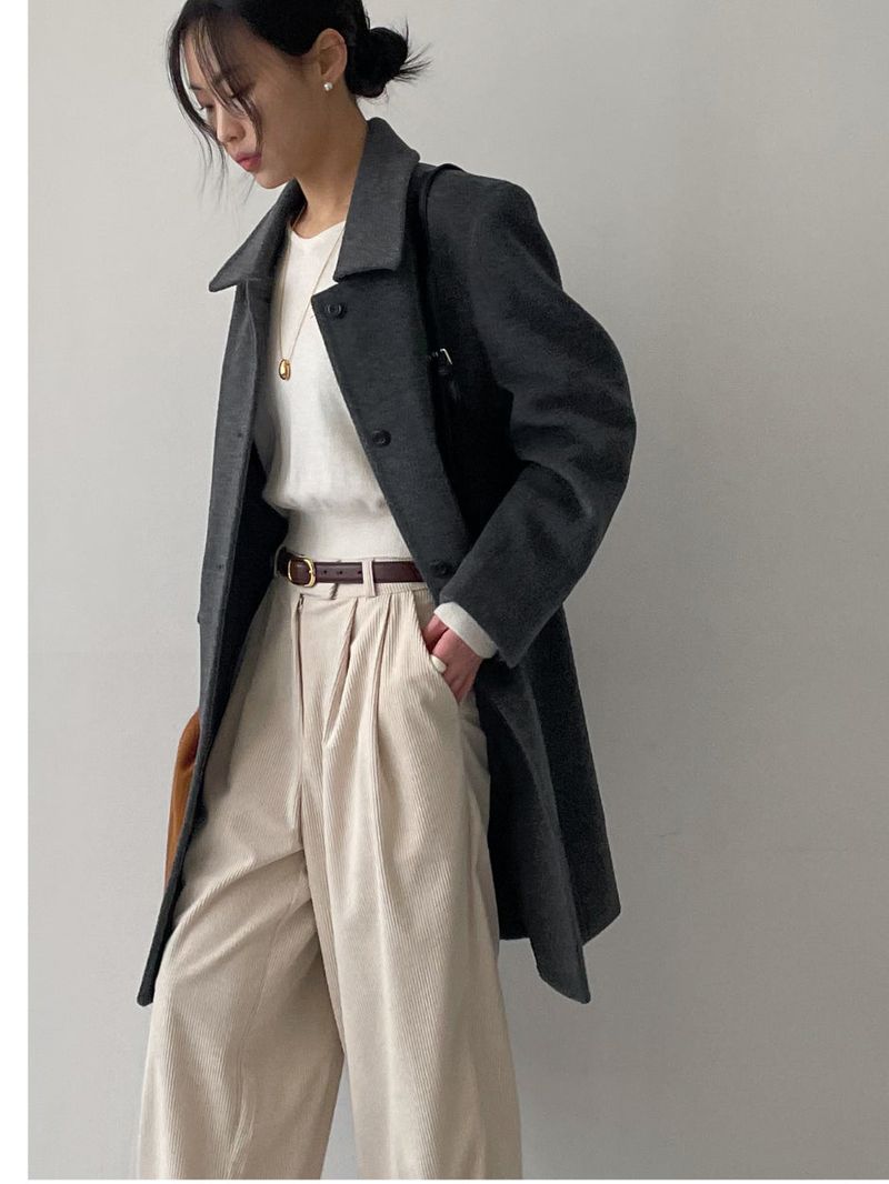 [Merino wool 90%] Stitched collar half coat