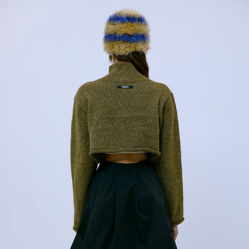 Boucle Turtleneck Cardigan (KHAKI)