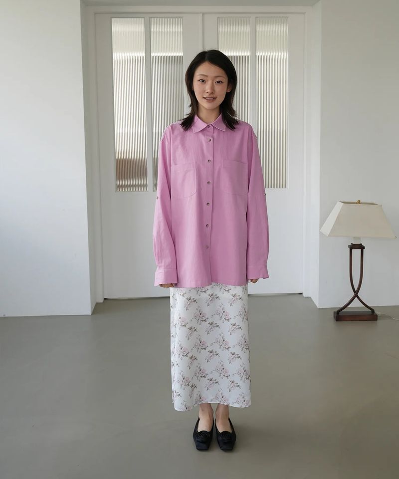 Cotton Roll-up Oversized Shirts - Pink