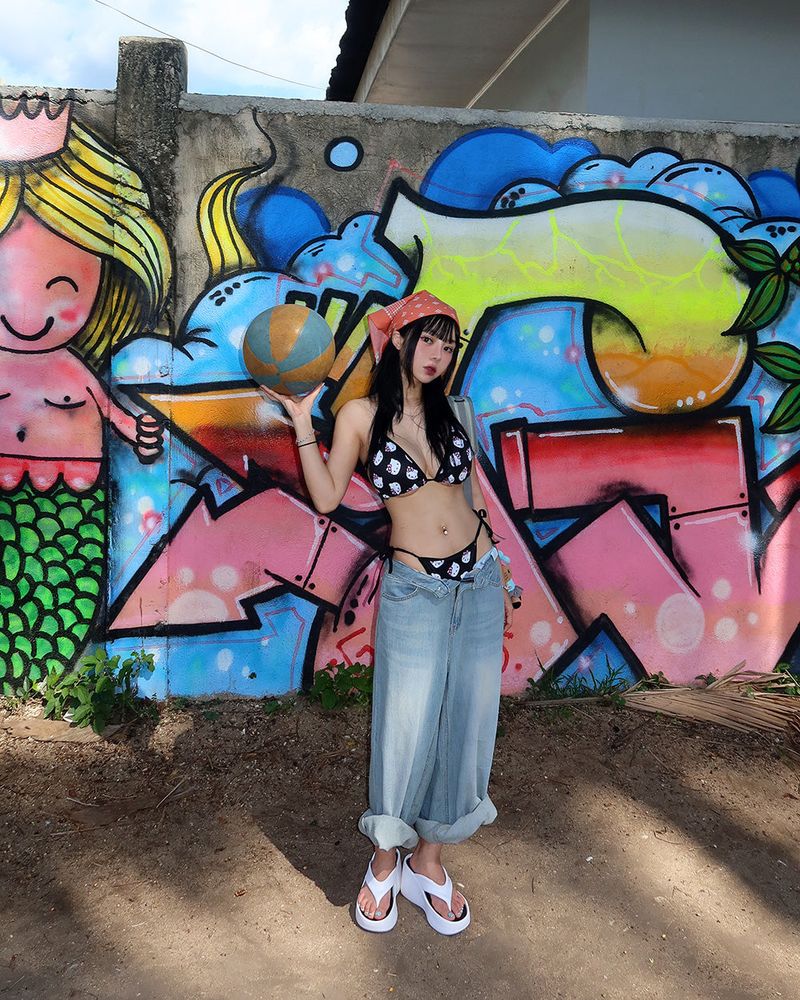 linen vintage light blue wide pants