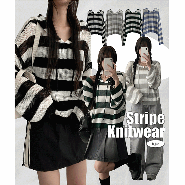 hijjoo（ハイチュー）の「Brins Stripe Hooded Knitwear（Tops）」