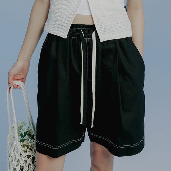 ROMANTIC CROWN（ロマンティッククラウン）の「DOUBLE STRING HALF PANTS_BLACK（Pants）」