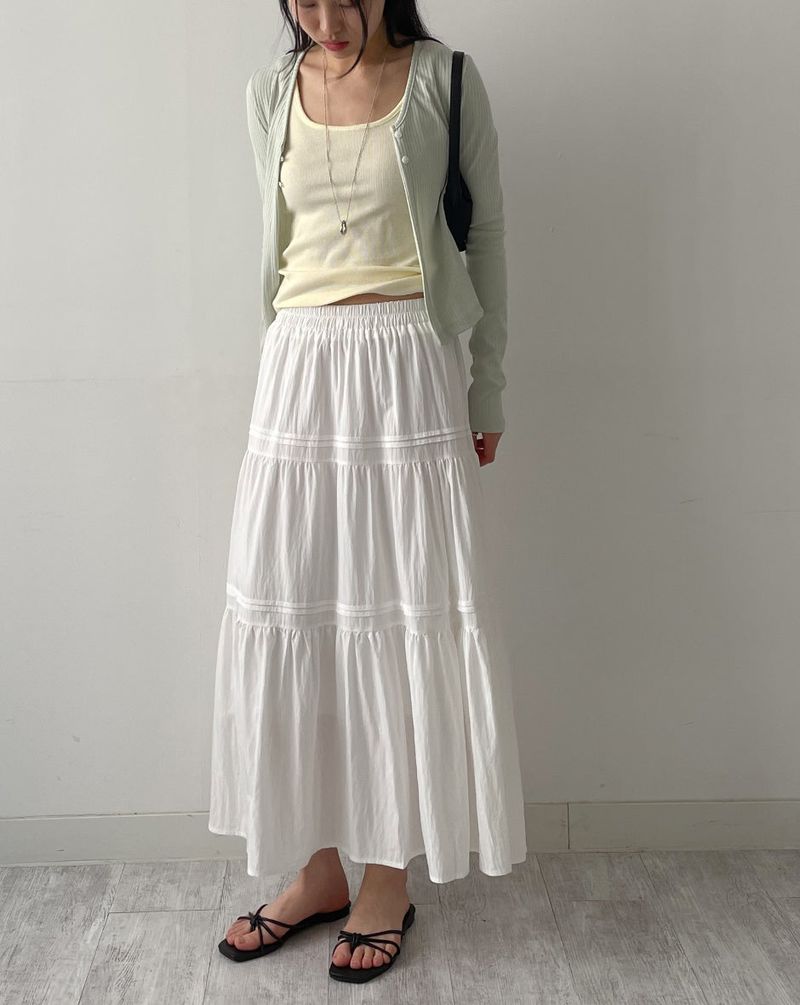 Layered Tiered Flare Long Skirt