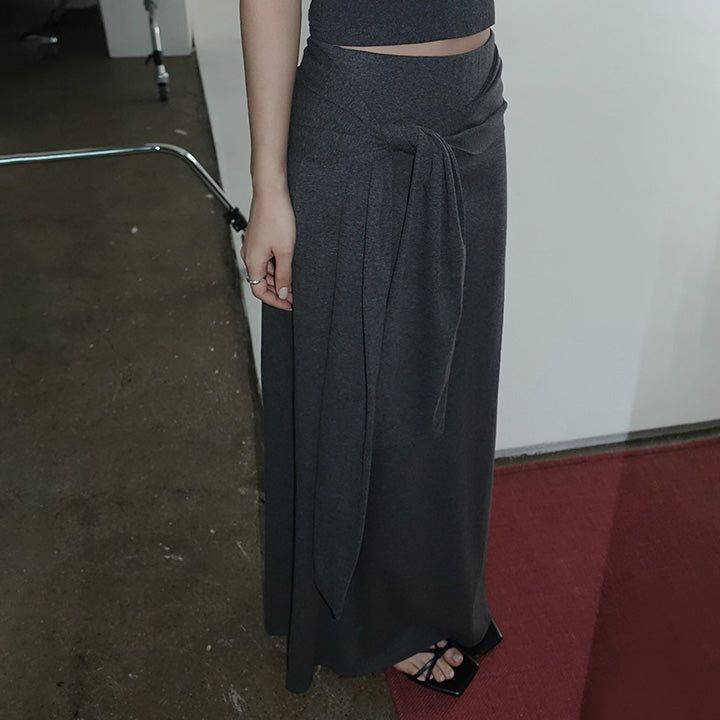 [Lacobin] Tie Flare Long Skirt - 3color